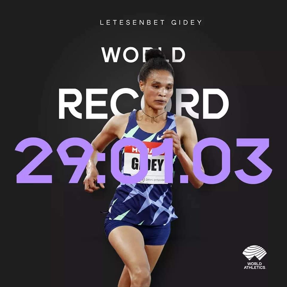 Ethiopia’s Letesenbet Gidey Breaks world Record in 10,000 meters