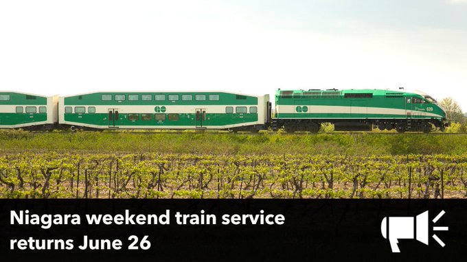 You can Take Go Train From Toronto to Niagara as of June 26